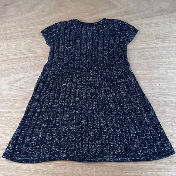 Wonder Kids Girls Sweater Dress Black Silver Knit Rosette Detail Short Sleeve 4T - Picture 2 of 4